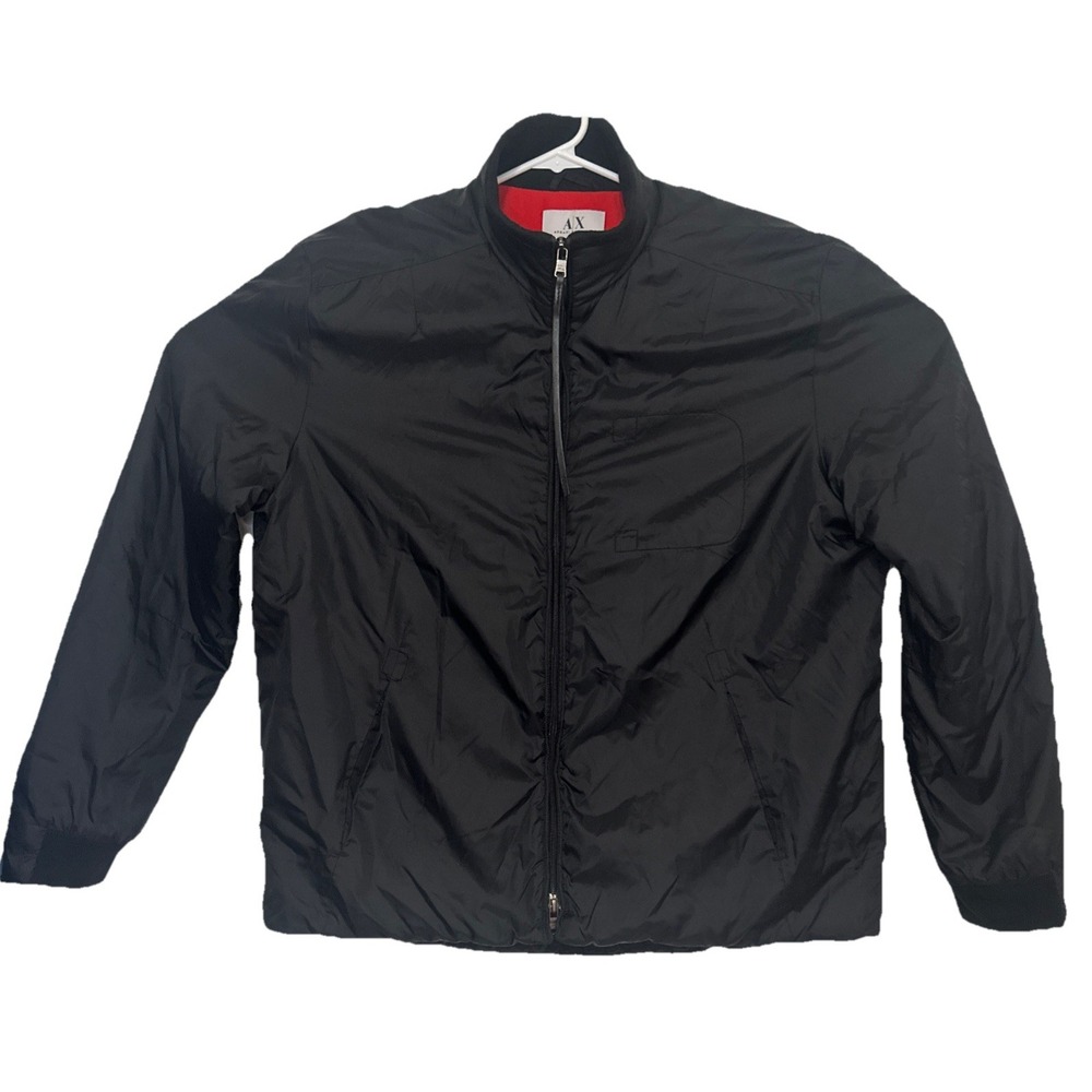 Armani Exchange Men's‎ XL Black Zip Up Windbreaker Red Fleece Lined